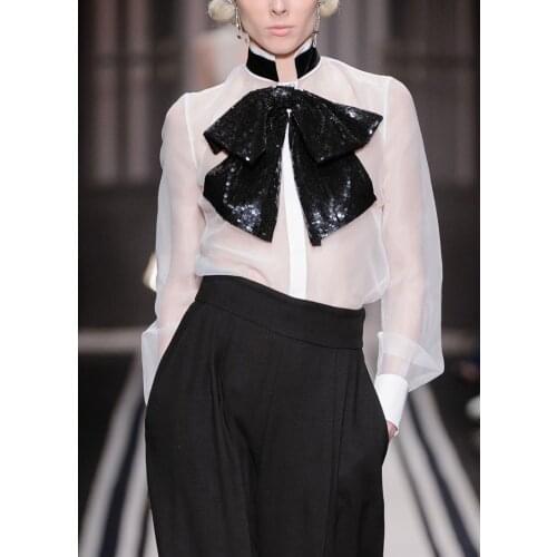 See Orange Black And White Blouses