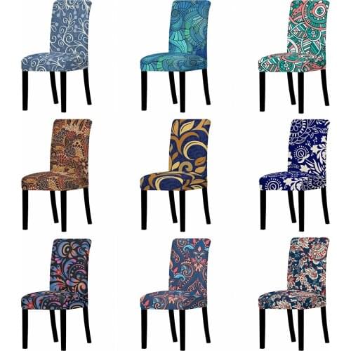 Bohemia Printing Chair Cover Removable Elastic Slipcover Flower Kitchen Seat Case Stretch Back Chair Set For Banquet Restaurant