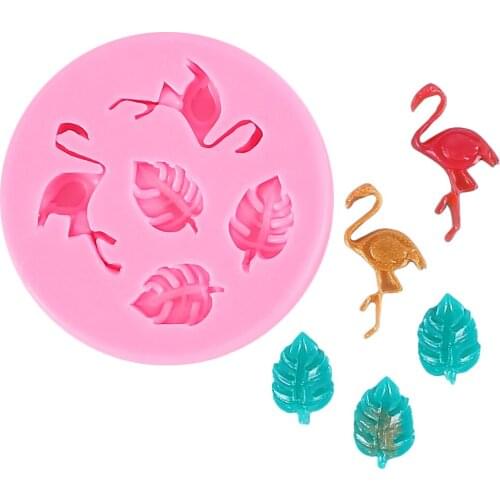 Flamingo Tropical Leaf Silicone Resin Mold DIY Cake Decorating Tools Hawaiian Fondant Chocolate Cupcake Cookie Candy Baking Mold