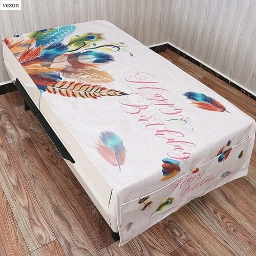 Vezon Europe Style Cotton Linen Printed Floral Tablecloth Delicate Flamingo Tea Table Cloth Coffee Table Towel Cover with Pocket