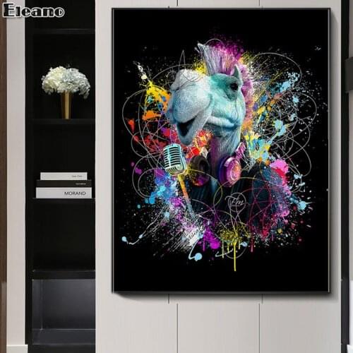 Skeleton Listening To Music Colorful Camel Dog Abstract Art Animal Painting Wall Graffiti Picture Nordic Home Decor Painting