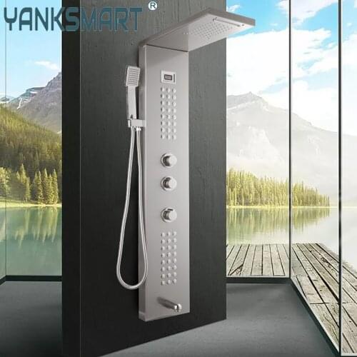 YANKSMART Shower Column Faucet Temperature Digital Display Shower Panel Body Massage System Jets Wall Mount Bathtub Mixer Tap