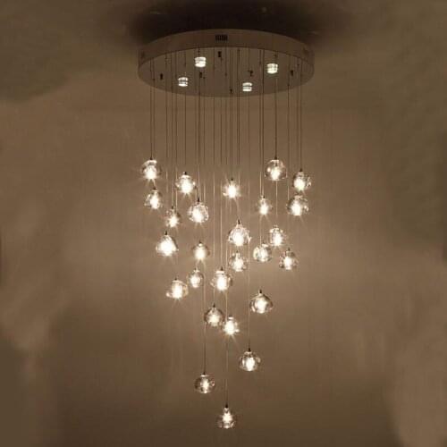 Modern LED Pendant Lamps Crystal Stairs Duplex Hall Dining Glass Pendant Lights Transparent Ball hotel home Decor lighting AL086