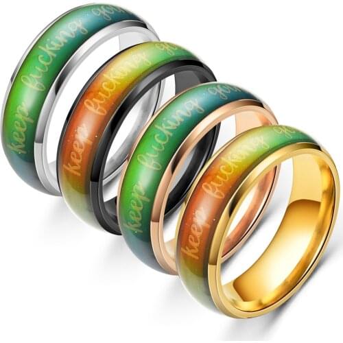 AsJerlya Stainless Steel Inspirational Thanksgiving Ring Temperature Change Color Ring For Women Men Lovers Rings Couple Rings