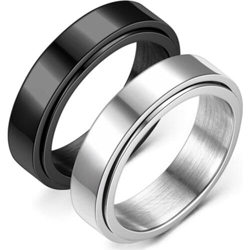 Rotatable Basic Ring for Men Black Silver Color Stainless Steel Casual Male Anel Stylish Punk Spinner Alliance Jewelry