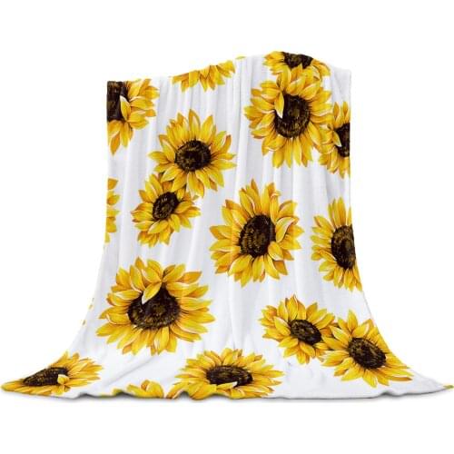Plant Sunflower Flower White Coral Fleece Blankets Flannel Bedspreads Soft Warm Blankets for Bed Sofa Nap Wrap Blanket