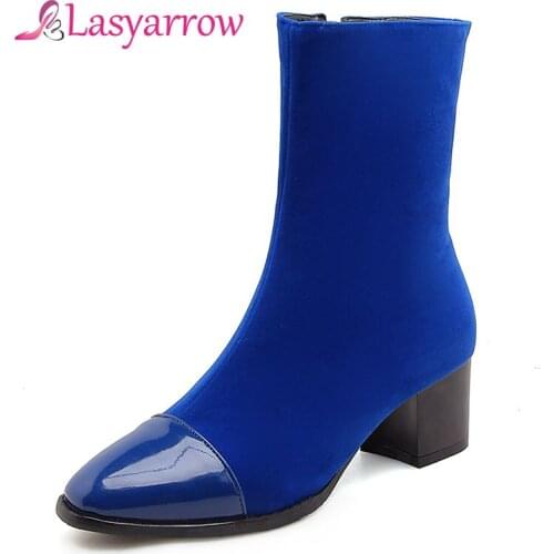 Lasyarrow Ankle Boots For Women Ladies Black Red Patent Leather Pointed Toe Autumn Winter Shoes Woman High Heels Botas Femininas