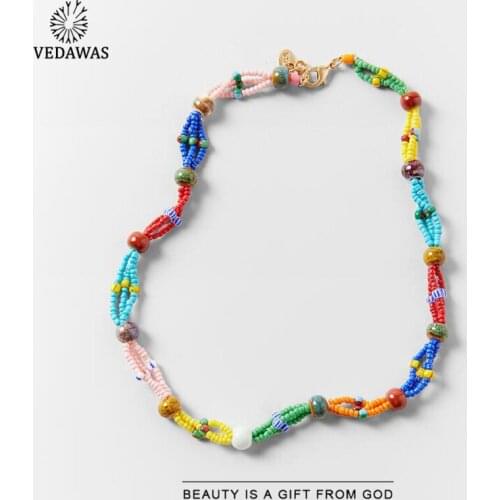 Vedawas Boho ZA Flower Eyes Beads Necklace for Women Ethnic Handmade Multicolored Silicone Layer Necklace Holiday Jewelry Gifts