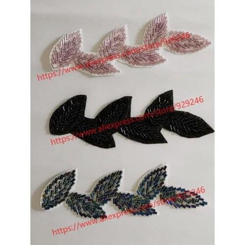 1 pc/lot pink beads leaf applique black beaded patch colorful beads patch garment sewing accessory shoes dress embellishment