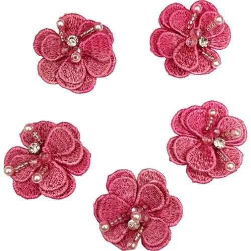 10pc Crystal Beaded 3D Flower Patch Watersoluable Embroidery Flowers Applique Sew On Patches For Clothing Parches 4.5cm AC1534