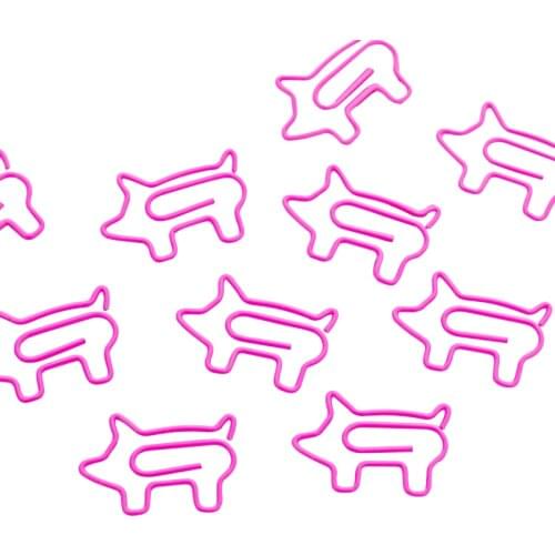 10pcs/lot cartoon animal pink pig shape paper clip metal clip for books stationery school supplies papelaria