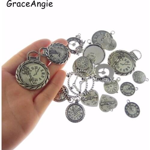 10pcs Mixed Clock Charm Metal Floating Charms Handmade DIY European Jewelry for Bracelets & pendants Punk Jewelry MakingColor