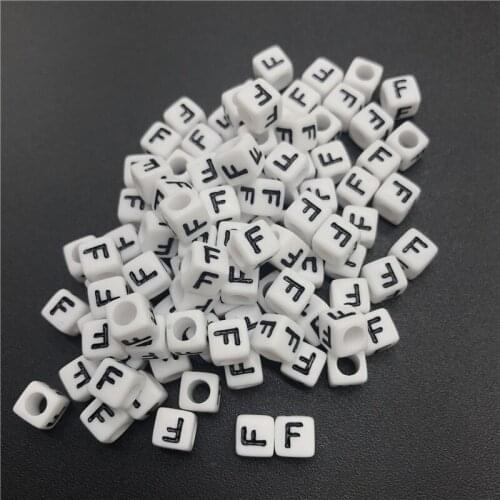 100pcs 6mm Letter F Square Alphabet Beads Acrylic Beads For Jewelry Making DIY Bracelet Necklace Accessories