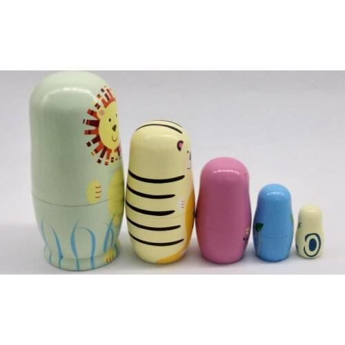 5Pcs/Set Animal Lion Pig Monkey Russian Nesting Dolls Matryoshka Toy Parent-child Interactive Educational Game Children Toy Gift