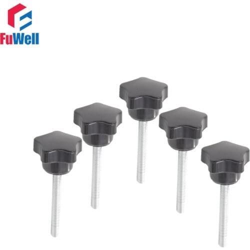 5pcs M6 x 50mm Thread Star Shaped Plastic Star Knob 32mm Head Dia Screw on Type Clamping Knob
