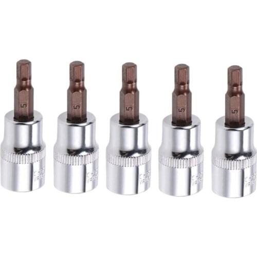 5 Pcs 3/8" Drive x 3mm 4mm 5mm 6mm 8mm Hex Bit Socket, Standard 50mm Long Metric, S2 & Cr-V Steel