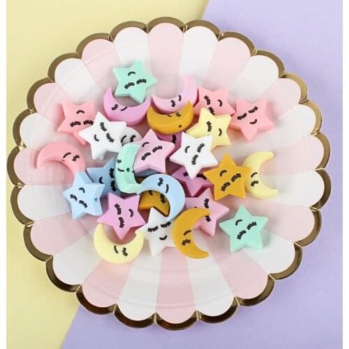 8pcs Baby Silicone Beads Star Moon BPA Free Food Grade DIY Baby Teething Nursing Rodent Pearl Cartoon Mini Silicone Teether Bead