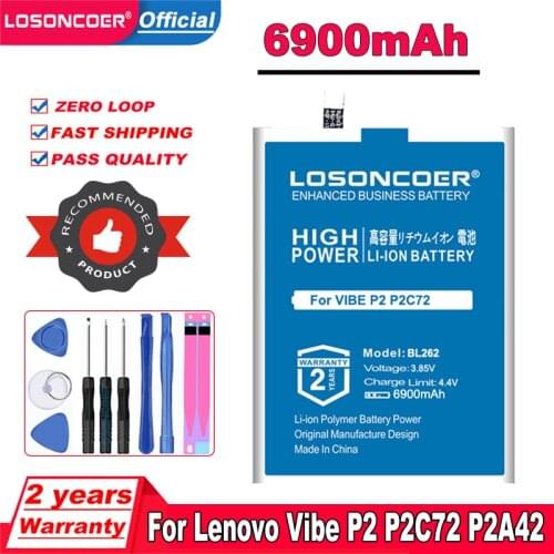 LOSONCOER 6900mAh BL262 Battery For Lenovo Vibe P2 p2a42 P2a40 p2c72 C72 A42 Mobile Phone Battery+Quick Arrive