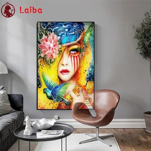 DIY Diamond Painting Abstract art, painted woman, flowers, birds diamond Embroidery 5d mosaic Diamond Painting room decor