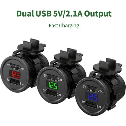 Battery Charging Units 12V/24V Dual USB Car Motorcycle Charger Socket Adapter Outlet LED Voltmeter car motorcycle usb Charger