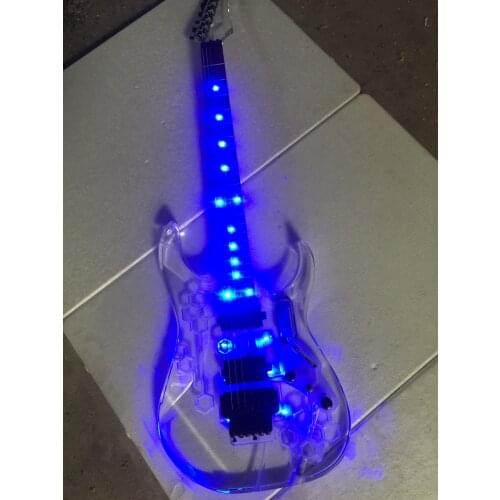 Free delivery / acrylic blue LED light engraving double shake vibrato Guitar / China Electric Guitar