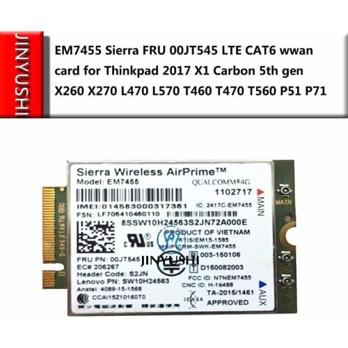 EM7455 Sierra FRU 00JT545 LTE CAT6 wwan card for Thinkpad 2017 X1 Carbon 5th gen X260 X270 L470 L570 T460 T470 T560 P51 P71