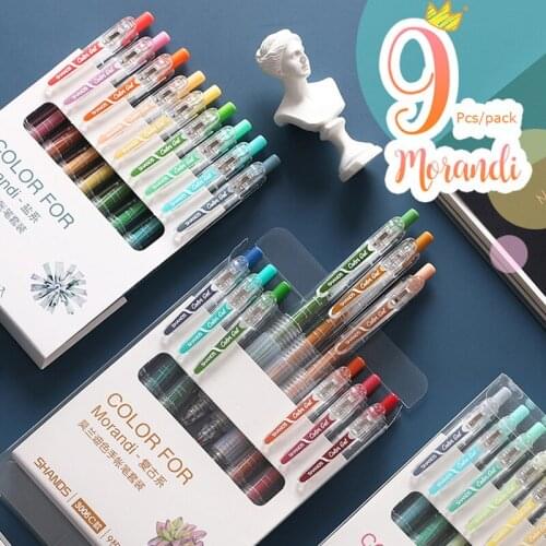 Morandi Gel Pen 9pcs Color Pen Sets 0.5MM Color ink Retro Press Creative Hand Account Stationery Pens For School Office Girls