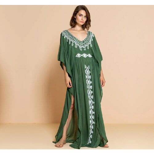 Embroidery Cotton Beach Cover up Saida de Praia Swimsuit Women Bikini cover-ups Tunics for Beach Pareo Sarong Beachwear #Q1052