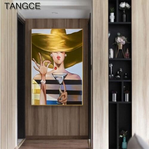 Abstract Aristocratic Lady Canvas Painting Modern Tableaux Hot Wall Art Picture for Living Room Cocktail Girl Poster and Print