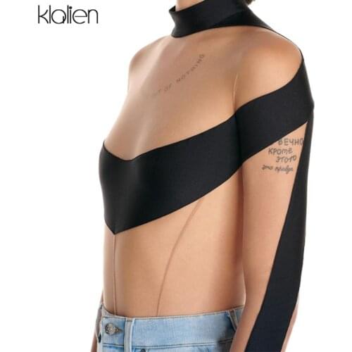 KLALIEN Women Fashion Sexy Patchwork Mesh Turtleneck Long Sleeve Skinny Bodysuit Spring Summer 2021 Stretch Casual Streetwear