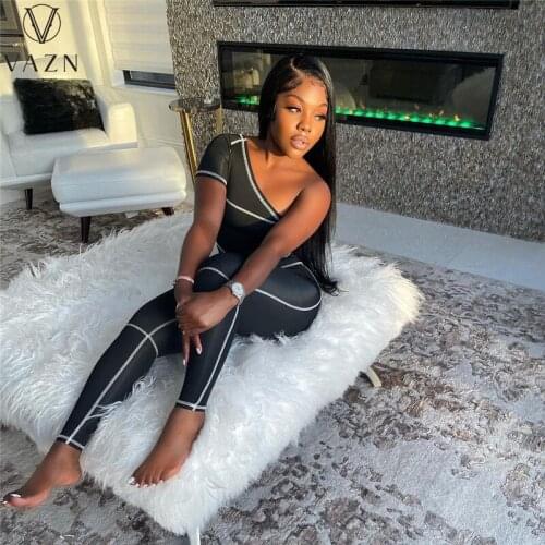 VAZN 2021 Top Quality High Street Young Sexy Young Solid One Off Shoulder Short Sleeve Long Pants High Waist Women 2 Piece Set