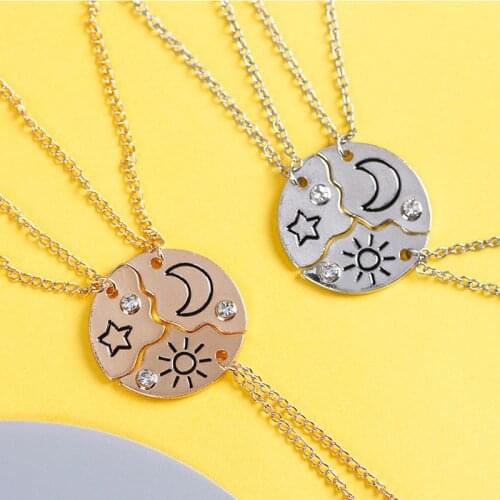 3 Piece Set Sun Moon Star Pendant Necklace Best Friend Bff Friendship Couple Necklace Fashion Jewelry