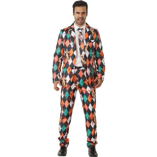 Eraspooky Mens Halloween Suit Costume Print Horror Bloody Clown Jacket Cosplay Adult Gentleman Club Outfits Carnival Party Suit