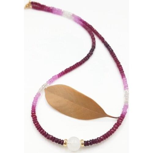 Lii Ji Gemstone Ruby Moonstone Necklace Natural Beads Sparkling Delicate Jewelry 9K GF /18K Yellow Gold Necklace For Female Gift