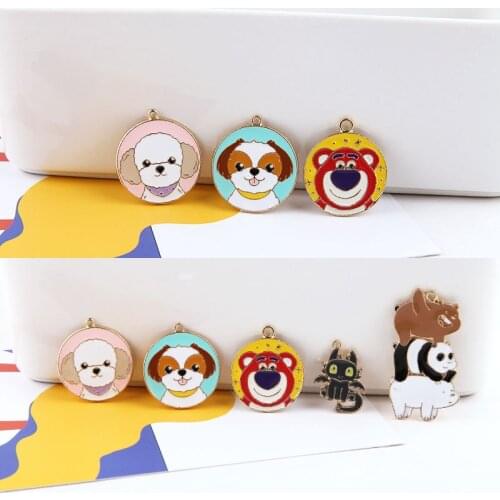 10pcs Cartoon Animals Metal Enamel Charms Lovely Dogs Bear Cat Bracelet Pendants Alloy Earrings Jewelry Making Accessories FX471