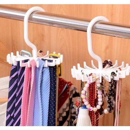 Mini Plastic necktie Rack Ties/Belts/Scarves Holds Hanger Rotating Hook White Tie Holder Storage Racks Laundry Organizer