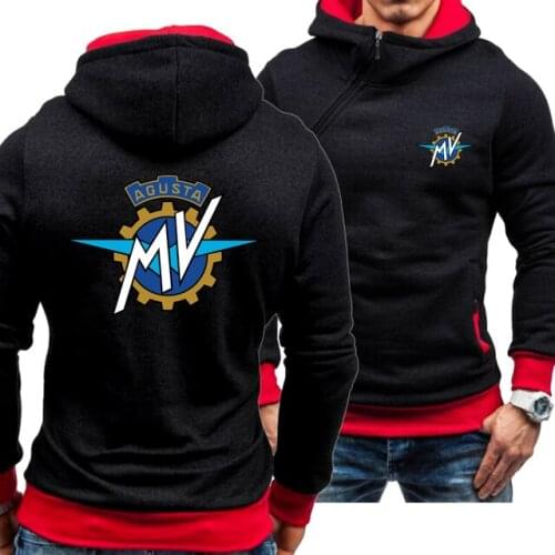 Spring and Autumn Mens MV Agusta Motorcycle Hoodie Inclined Zipper Fashion Long Sleeve Hooded Leisure Jacket