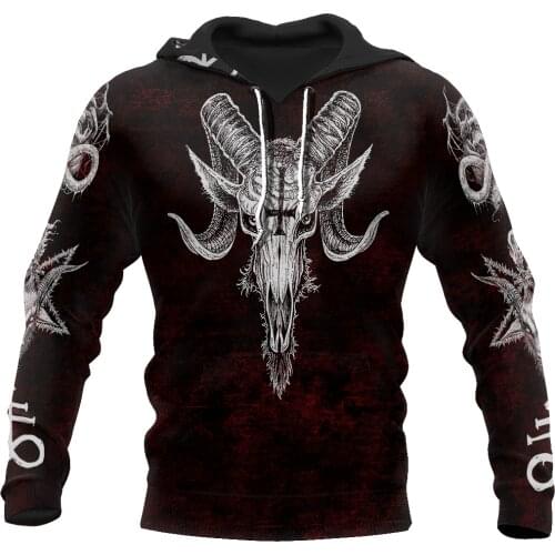 Mens Casual SATANIC TRIBAL 3D Print Hoodies Harajuku Skull Pullover Women Hood Sweatshirts Hip-Hop Jacket Unisex New Streetwear