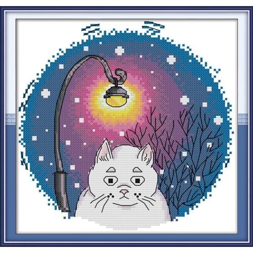 Blue white cat cross stitch kit aida 14ct 11ct count print canvas cross stitches needlework embroidery DIY handmade