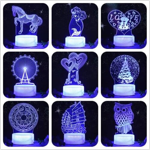 7 Colors Change 3D Night Lights USB Touch Remote Control Table Lamp Bluetooth Speakers Lighting Heart Owl Horse Shape Nightlight