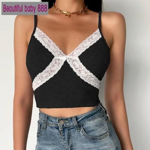 Meqeiss 2020 New Chic Black Bralette Lace Camis Crop Tops Women Sleeveless Summer Y2K Top Sexy Backless Cropped Feminino Tops