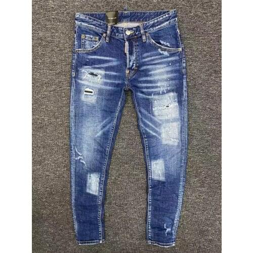 New DSQUARED2 Mens/Women Broken Ink Paint Slim-Fit Blue Stretch Jeans With Small Feet, Simple And Versatile 033