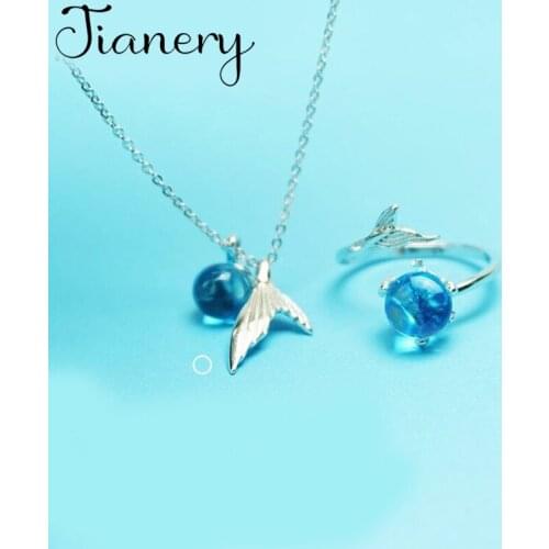 New Arrivals Fashion Blue Crystal Fish Rings Necklaces Pendant Jewelry Sets for Women Wedding Statement Jewelry