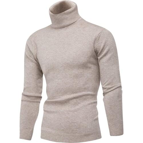 Autumn and winter new mens pullover, stylish slim stretch high collar solid color warm sweater.Size S-3XL