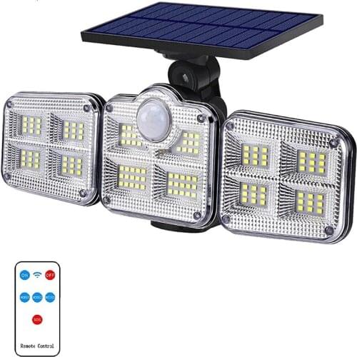 New Outdoor Solar Light, Solar Motion Sensor Light 122 LED Wireless LED 3 Adjustable Head Wide-Angle Lighting LED Light