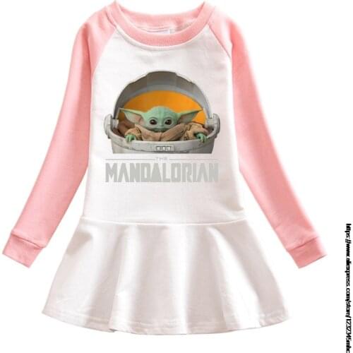 Girls Long Sleeve Dress Mandalorian Baby Yoda Dress Autumn New 2~8 Years Old Child Dressed for Girls Dress Long Sleeve