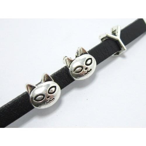 5x2mm Flat leather slider Cat Bracelet beads 6x2mm leather findings -10pcs FF225