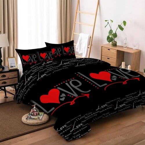 Fashion Lovers Heart Pattern Down Quilt Cover Pillowcase 3D Digital Printing Single and Double King Queen Full Size Bedding