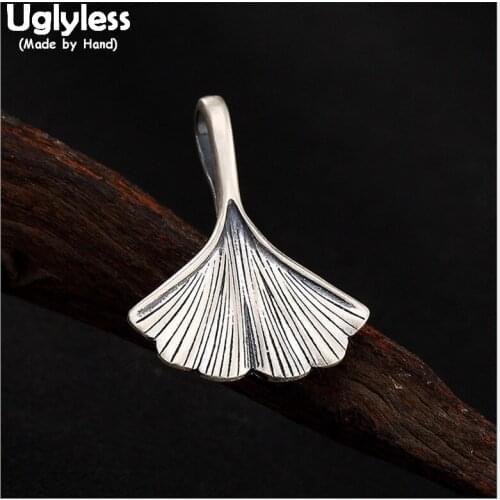Uglyless 100% Real Solid 990 Pure Silver Ginkgo Leaf Pendants Necklaces NO Chain Retro Thai Silver Fine Jewelry for Women Bijoux