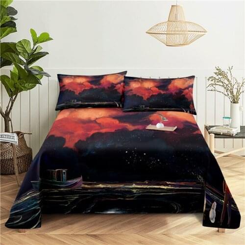 Night View Bedding Sheet Home Digital Printing Polyester Bed Flat Sheet With Pillowcase Print Bed Sheet